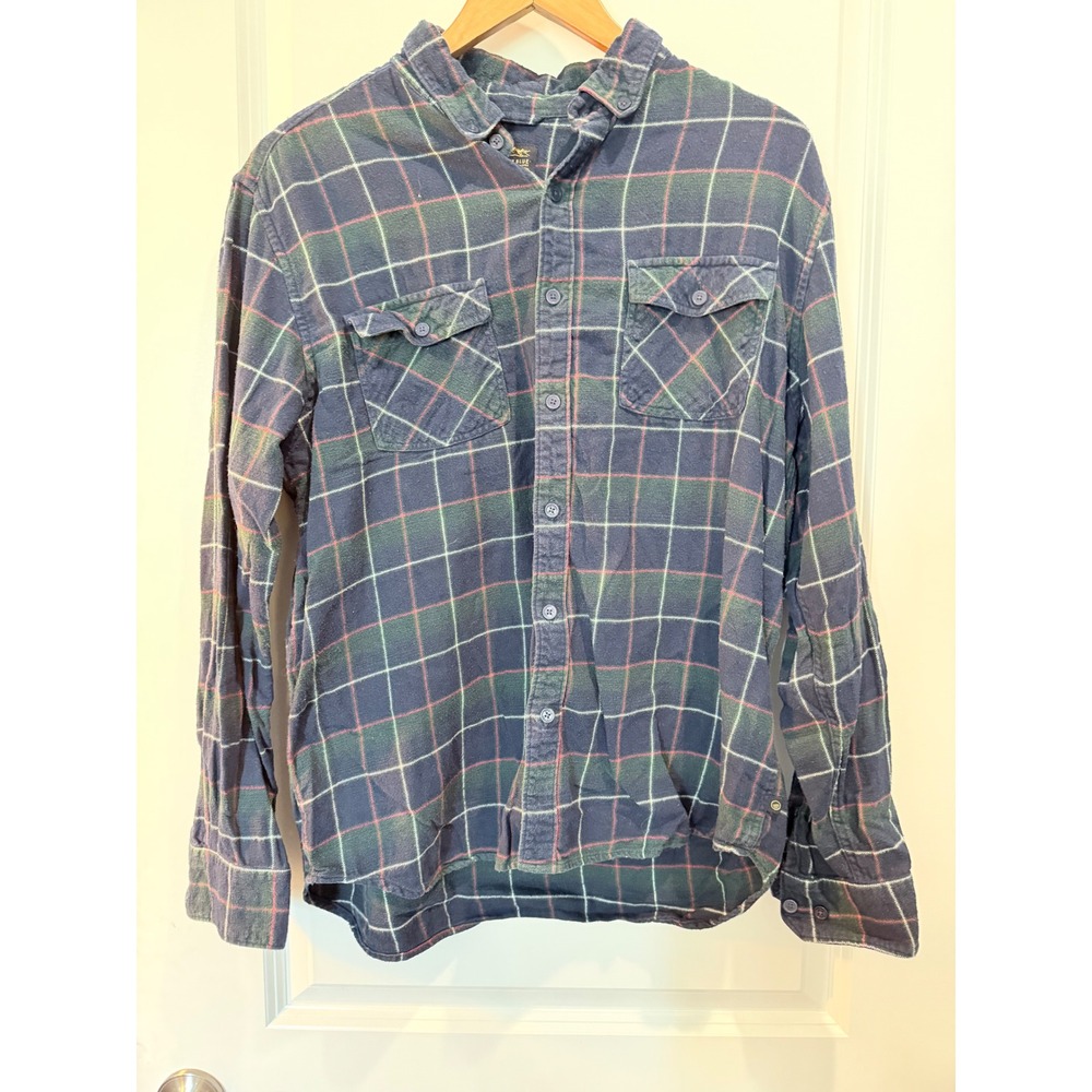 United By Blue Mens Organic Cotton Flannel Plaid Button Down Shirt Navy Green L